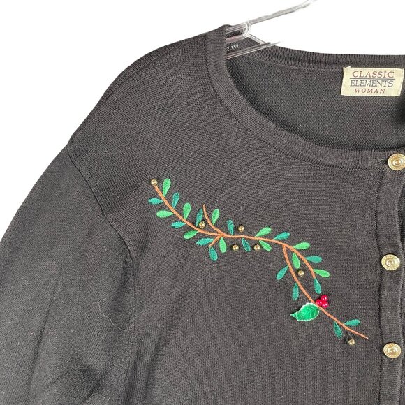 Womens Cardigan XL Embroidered Cardinal Whimsical Granniecore Grandma Modest - Picture 3 of 12